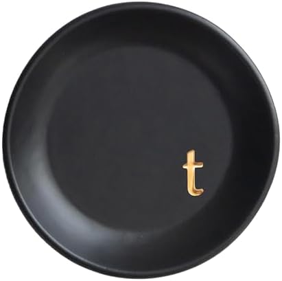 COLLECTIVE HOME - Ceramic Jewelry Tray, Decorative Trinket Dish for Rings Earrings Necklaces Bracelet Watch Keys, Birthday Mother's Day Christmas Gift for Women, 4.75", Black Surface (t) by COLLECTIVEHOME