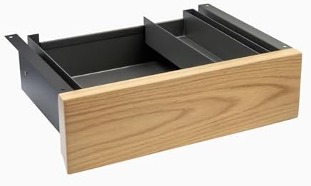 Desky Minimal Under Desk Drawer – Slim Pull-Out Metal Storage Organizer for Sit-Stand Desks, Smooth Glide, Space-Saving Design, Easy Mount, White Oak Hardwood & Space Gray Frame by Desky