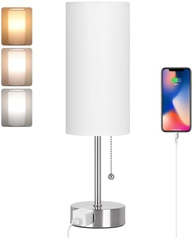 Dott Arts Table Lamp for Bedroom, 3-Color Bedside Lamps with Pull Chain by DottArts