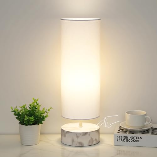 Touch Table Lamp with Marble Grain Metal Base, 3 Way Dimmable Bedside Lamp by Seasidevillage
