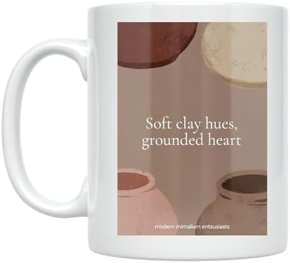 Minimalist Coffee Mug - Soft Clay Hues Grounded Heart - 11 oz White Ceramic - Earthy Aesthetic Design by Unknown