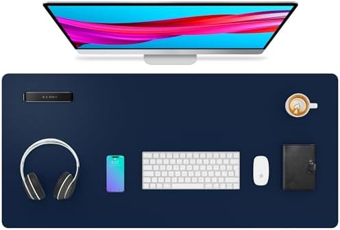 Aothia Leather Desk Pad Protector, Mouse Pad,Office Desk Mat, Non-Slip PU Leather Desk Blotter, Laptop Desk Pad, Waterproof Desk Writing Pad for Office and Home (Dark Blue,36" x 17") by AothiaSimpleNaturalUnique