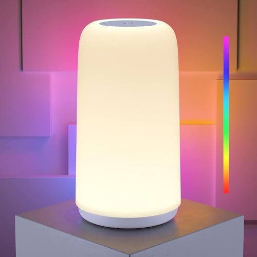 Touch Bedside Table LED Lamp, [Sleek Design & RGB Mode] Multi-Color Dimmable with Warm White Lights, Birthday Gifts for Women Mom, Smart Nightstand Small Lamp for Bedroom Living Room Home Decor by ROOTRO