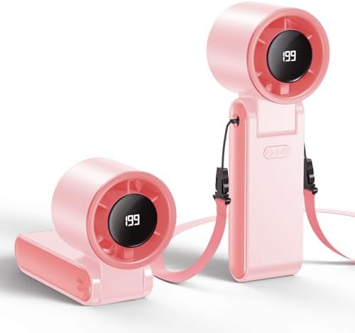 Portable Handheld Turbo Fan, 199 Gear Speed, 24 Hs Cooling Time, 5500mAh Rechargeable Mini Personal Hand Fan, Foldable Design, Travel Essentials, Beach Vacation, Gifts for Women, Men,Pink by Unknown