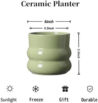 Ceramic Plant Pot,6 Inch Planters for Indoor Plants,Ceramic Planter Flower Pots with Drainage Hole,Home Office Garden Décor,(Green,Inner-pots not Larger Than 5 Inch) - Image 6