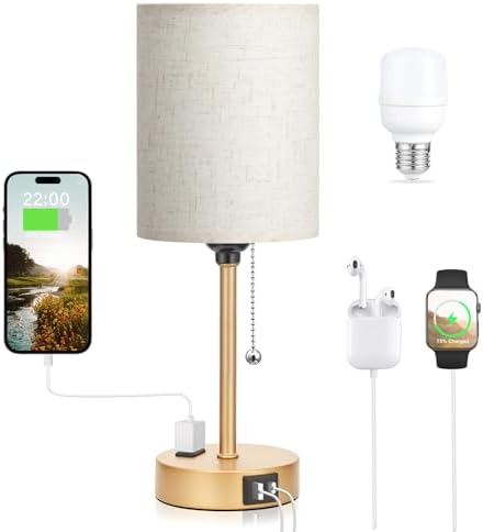 Small Bedside Table Lamp for Bedroom, Desk Lamp with USB Ports for Dorm by DicooolDirect