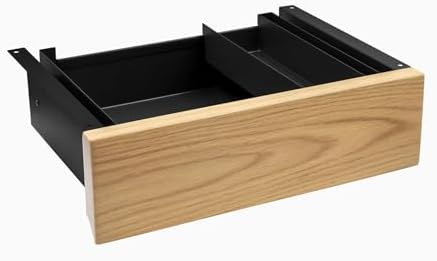 Desky Minimal Under Desk Drawer – Slim Pull-Out Metal Storage Organizer for Sit-Stand Desks, Smooth Glide, Space-Saving Design, Easy Mount, White Oak Hardwood & Black Frame by Desky