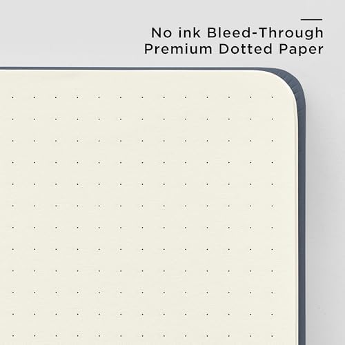&And Per Se Dotted Journal Notebook, A5 Hardcover Leather Dotted Journal, 160 Pages 100gsm Thick Dot Grid Paper, 3 Sheets of Stickers Included - 5.7'' x 8'' (Dark Blue) - Image 5