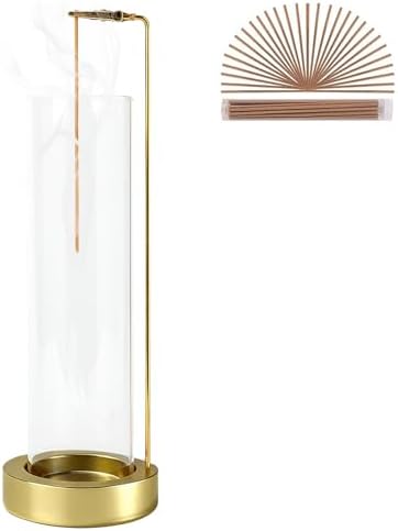 Incense Holder for Sticks, Anti-Ash Flying Incense Burner with 30 Incense Sticks, Detachable Glass Ash Catcher (Stainless Steel, Gold) by GARMOLY