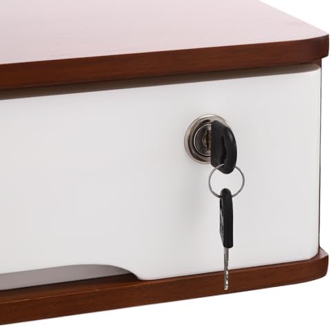 1-Tier Desktop Storage Box with Lockable Drawer, Wooden Desk Organizer for Office Supplies, Flat File Cabinet, Minimalist Design for Home & Office Use(Walnut+White) - Image 6