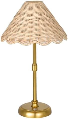 Cordless Boho Rattan Table lamp, 5200-mAh Rechargeable Battery, 3-level Brightness Dimmable, Build-in Integrated LED 320 Lumen Max, Rattan Shade, for Bedside Restaurant Resort Hotel Dining Table by FOLUX