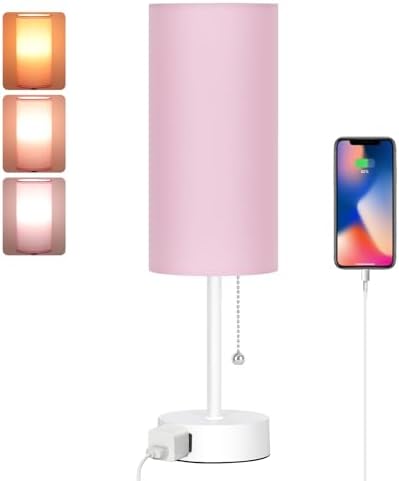 Dott Arts Table Lamp for Bedroom, 3-Color Bedside Lamps with Pull Chain by DottArts