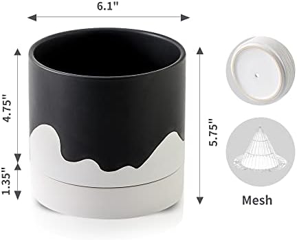 Nihow Ceramic Plant Pot,6 Inch Planter with Drainage Hole&Saucer for Indoor - Image 2