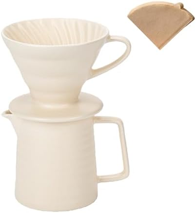 Pour Over Coffee Maker,Ceramic Coffee Maker With 40 pcs Paper Filter，15oz/450ml Pour Over Coffee Dripper (White, V02) by HYAXGM