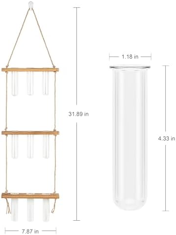 Hyindoor Wall Hanging Propagation Stations 3 Tired Wall Planter Terrarium with Wooden Stand and Glass Test Tubes Plant Hanger Flower Vase for Home Office Wall Decor Hydroponic Cuttings - Image 5