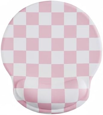 Ohocut Pink Checkered Mouse Pad with Gel Wrist Rest, Wrist Support, Ergonomic Desk Accessories for Girls Women, Office Laptop Gaming Decor, Cute Aesthetic Trendy Check Design by Ohocut