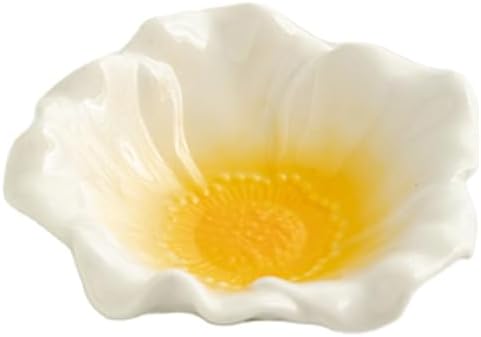 Ceramic Flower Ring Holder Dish with Gradient Center 4.5 Inch White Porcelain Jewelry Tray, Modern Minimalist Trinket Holder for Vanity, Dresser, Bedroom, Gift for Her (yellow) by werdecade