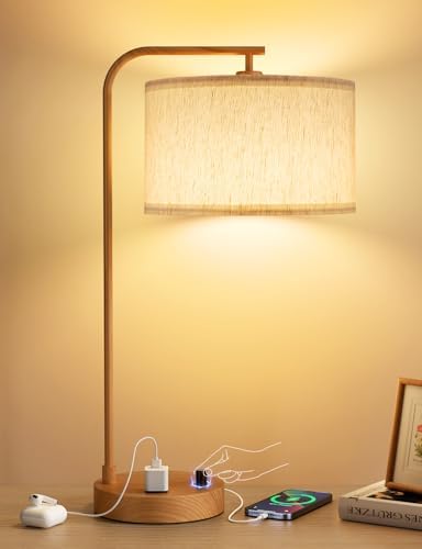 20.7" Tall Table Lamp with USB & Outlet, Fully Dimmable Nightstand Lamp by Innqoo
