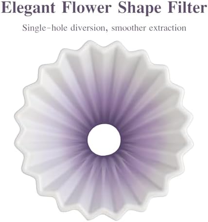 Bincoo Ceramic Coffee Dripper,Pour Over Coffee Dripper with Wood Stand, Flower-shape for 1-2 Cups Slow Brewing Maker for Home Cafe (Purple) - Image 2