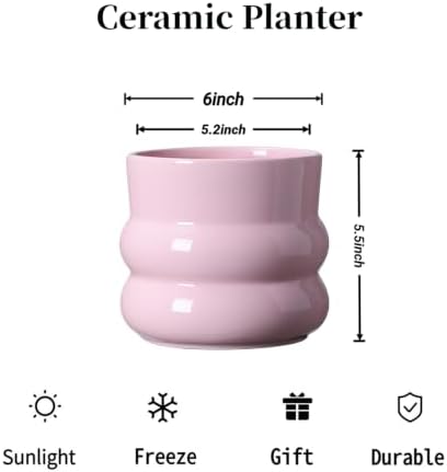 Ceramic Plant Pot,6 Inch Planters for Indoor Plants,Ceramic Planter Flower Pots with Drainage Hole,Home Office Garden Décor,(Pink,Inner-pots not Larger Than 5 Inch) - Image 6