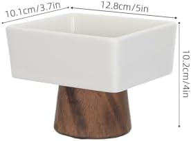 HOMSFOU White Ceramic Jewelry Tray with Wooden Base for Home Storage - Image 2