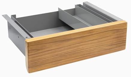 Desky Minimal Under Desk Drawer – Slim Pull-Out Metal Storage Organizer for Sit-Stand Desks, Smooth Glide, Space-Saving Design, Easy Mount, Teak Hardwood & Grey Frame by Desky