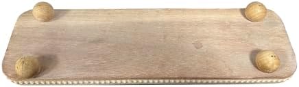 Dwellington Oval Wooden Decorative Tray, Farmhouse Style, Beaded Serving Tray for Living Room, Coffee Table (White Wash) - Image 4