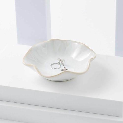 Teensery Ceramic Jewelry Dish Lotus Leaf Shape Jewelry Tray Decorative Trinket Plate Small Sauce Bowl Desktop Organizer for Earring Ring Bracelet Necklace, 1 Piece (White) - Image 3