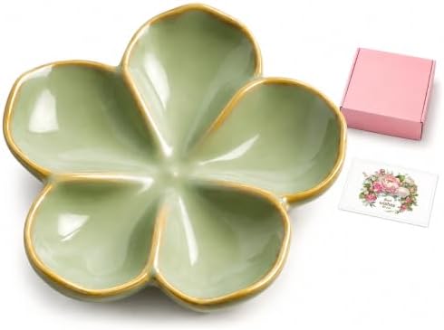 Ceramic Flower Jewelry Ring Trinket Dish Tray, Gifts for Women, Sage Green by Rfirady