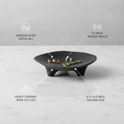 1 PC Ceramic Jewelry Tray, Square Catch-All Dish for Rings and Keys, Vanity Organizer with Raised Walls for Nightstand or Entryway - Image 4