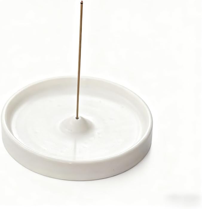 Incense Holder Modern Minimalist Circular Incense Stick Burner for Cones or Sticks for Yoga & Meditation, Enhance Atmosphere,Ceramic Ash Catcher White by Warmself