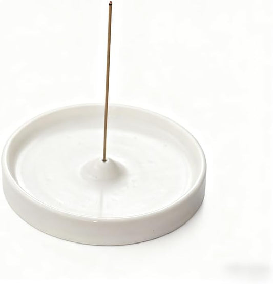 Incense Holder Modern Minimalist Circular Incense Stick Burner for Cones or Sticks for Yoga & Meditation, Enhance Atmosphere,Ceramic Ash Catcher White by Warmself