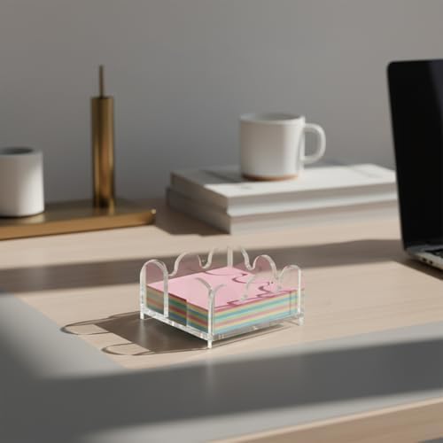 Scalloped Acrylic Sticky Note Holder, 3 x 3 Inch Clear Sticky Note Organizer, Cute Wave Design Notepad Holder and Desk Organizer for Office, Home, Dorm Room & Classroom - Image 6