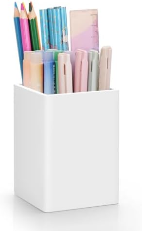 Pen Holder for Desk,Nordic Elegance Square Silicone Pencil Holder Soft Minimalist Desk Pen Cup Stand Waterproof Multifunctional Office Supplies for Home,Kids and School(White) by minimaliving