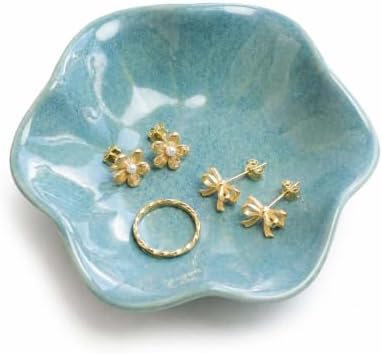 Blue Ceramic Jewelry Dish Tray, Ring Dish, Lotus Leaf Trinket Tray by GISK