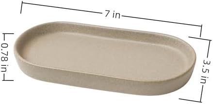 Matte Taupe Ceramic Bathroom Tray for Countertop – Minimalist Vanity Organizer Dish for Perfume, Jewelry & Soap, Oval Decorative Tray for Sink, Dresser, Kitchen or Coffee Bar (Gray) - Image 2