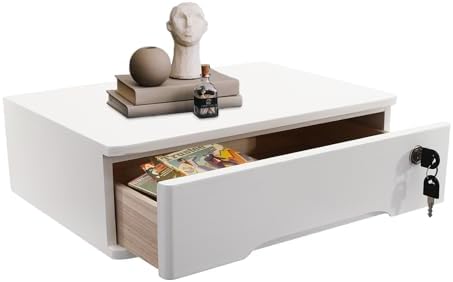 1-Tier Desktop Storage Box with Lockable Drawer, Wooden Desk Organizer for Office Supplies, Flat File Cabinet, Minimalist Design for Home & Office Use(White) by Unknown