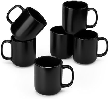 vancasso Stoneware Coffee Mugs Set, 12 oz Ceramic Coffee Cups for Latte Hot Tea Cappuccino Cocoa Milk Cups Set of 6, Dishwasher & Microwave Safe, Matte Black by vancasso