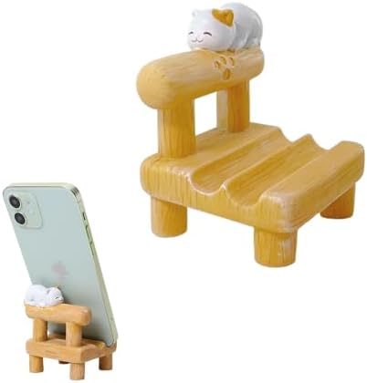 1PCS Cute Resin Phone Stand – Mini Desktop Holder for All Smartphones, Adorable Home Office Desk Decor Accessory (White cat) by XMHBG