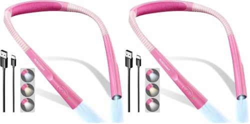 Glocusent Upgraded LED Neck Reading Light, Book Light for Reading in Bed, 30-min Timer, 3 Colors & 3 Brightness Adjustable, Rechargeable & Long Lasting, Perfect for Reading, Knitting (Pack of 2) by GLOCUSENT