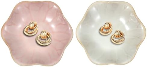 uxcell 2Pcs Ceramics Jewelry Plate, Lotus Leaf Shape Key Holder Bowl for Entryway Table Decor Small Ring Tray Dish Gift for Women Girlfriend, Pink/White by uxcell