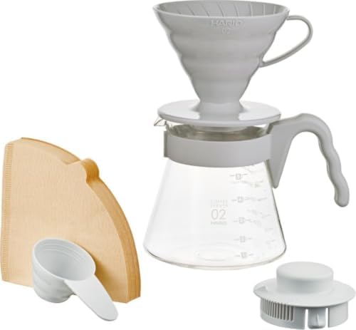 HARIO V60 Pour Over Coffee Starter Set, Size 02, Pale Grey by Hario