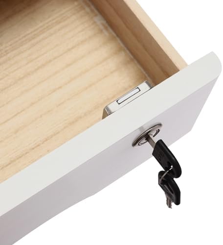 1-Tier Desktop Storage Box with Lockable Drawer, Wooden Desk Organizer for Office Supplies, Flat File Cabinet, Minimalist Design for Home & Office Use(Walnut+White) - Image 7