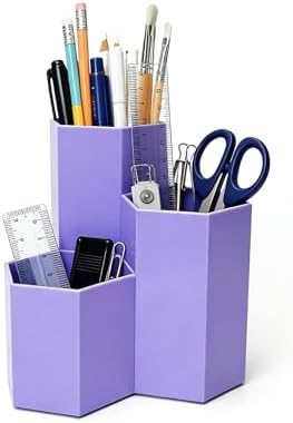 Pencil Organizer Pen Holder for Desk Pens Cup Small Desk Organizer Cute Pen Holder for Office,School and Home (Purple, Triangular) by Saikvi