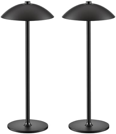Cordless Metal Table Lamp, 3-Color Modes Vintage Mushroom Desk Lamp, Stepless Dimmable Nightlight with Touch Sensor, Matte Black Decorative Lighting for Bar Counter, Dining Room, Bedroom - Image 2