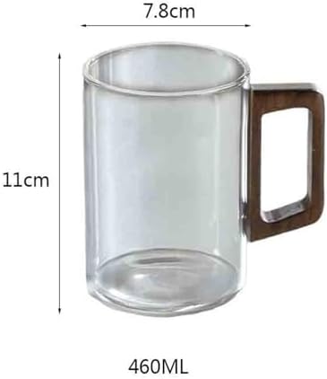 kitchen glasses Classic Glass Mugs with Wooden Handle, Clear Borosilicate Drinking Glasses for Tea, Coffee, Milk and Juice(Gris,Large) - Image 2
