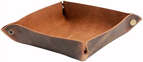 boshiho Valet Tray for Men, Leather Jewelry Catchall Key Phone Coin Box Change Caddy Bedside Storage Box (Dark Brown) - Image 4