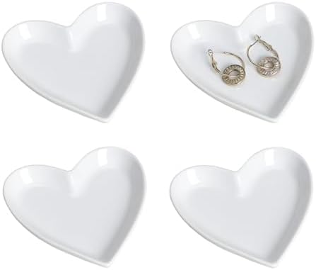 4pcs Ceramic Heart Shape Jewelry Trays Jewelry Dishes Storage Trays by Mozacona