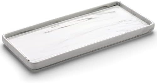 Gurygo 10" Bathroom Tray for Counter, Ceramic Vanity Trays for Bathroom, Small Rectangle Ceramic Trays, Kitchen Soap Ceramic Tray for Kitchen Counter, (Marble White, Set/1) by FocusonHomeKitchen