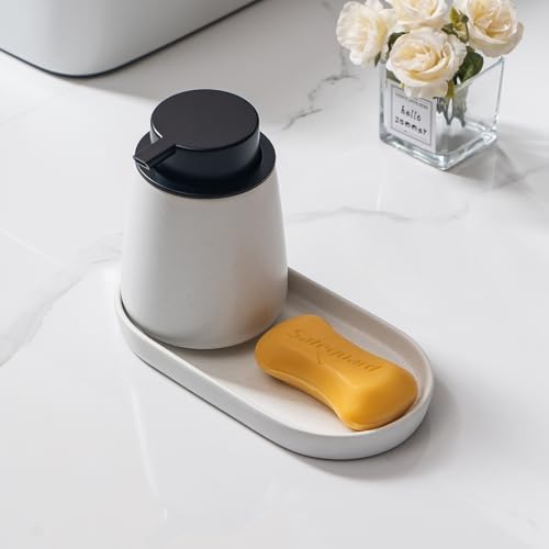 Speckled White Round Soap Dispenser Tray - 8'' Ceramic Vanity Tray for Bathroom Decorative, Jewelry Ring Dish, Comestic Holder, Kitchen Sink Countertop Organizer Plate - Image 6